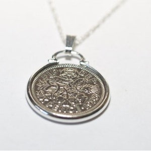 1953 Sixpence Coin Pendant: 73rd Birthday Gift, Sterling Silver Chain