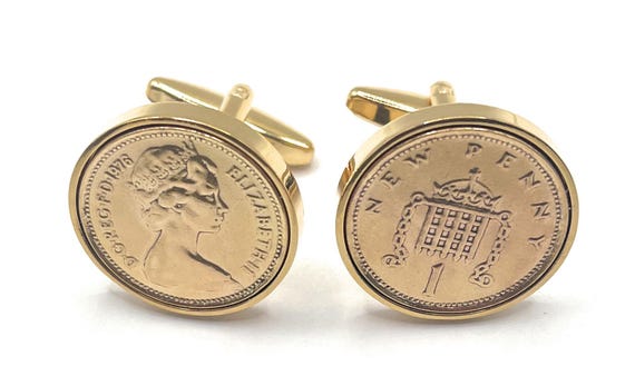 1976 49th Birthday gift Penny for Luck cufflinks: Gold Plated backs and coin