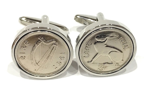 1967 Irish coin cufflinks- Great gift idea. Genuine Irish 3d threepence coin cufflink 1967 Thinking Of You,  Special Friend, Mum, Dad