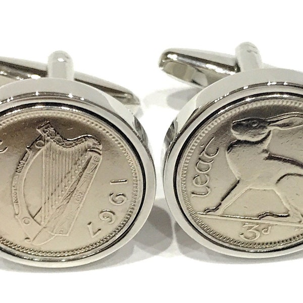 1967 Irish coin cufflinks- Great gift idea. Genuine Irish 3d threepence coin cufflink 1967 Thinking Of You,  Special Friend, Mum, Dad