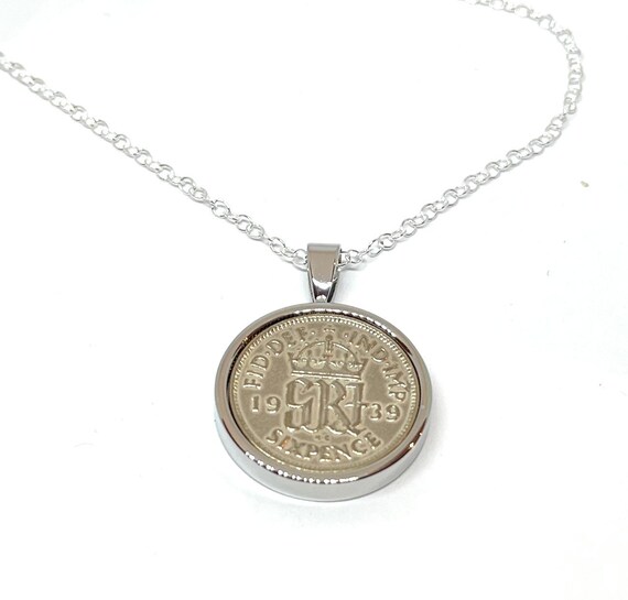 Round Pendant 1939 Lucky sixpence 86th Birthday plus a Sterling Silver Chain 86th birthday gift for her Thinking of you Gift for Mum
