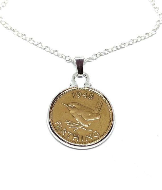 1948 77th Birthday Anniversary Farthing coin in a Silver Plated Pendant plus Sterling Silver Chain, 77th Anniversary gift, 77th birthday