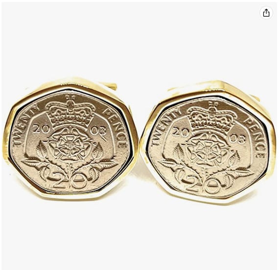2003 22nd Birthday gift Anniversary Silver Plated 20p  coin cufflinks -2003 for a 22nd Birthday GLD