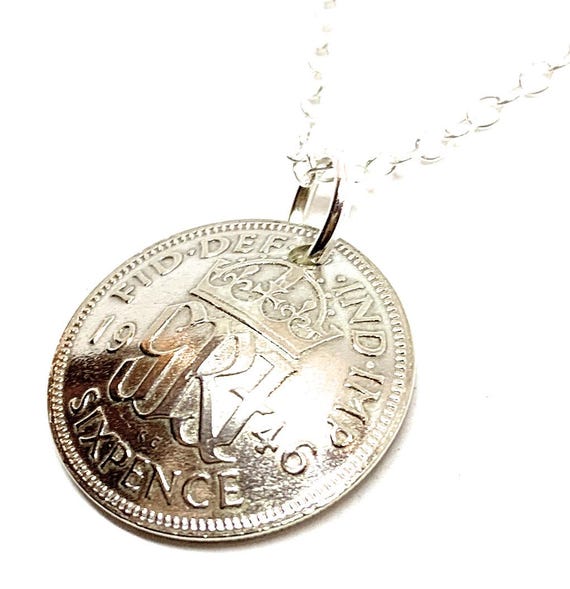 Domed sixpence Pendant 1946 Lucky sixpence 79th Birthday plus a Sterling Silver Chain - 79th, 1946 79th birthday gift, 79th gift, 1946 gift