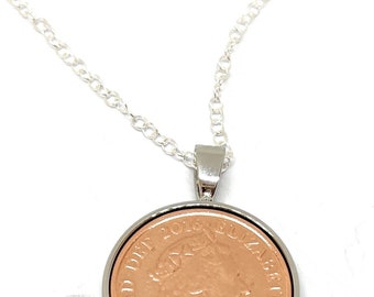 8th Bronze anniversary Solid Silver Plated Pendant bronze 1p coins from 2016 - Anniversary Gift for a Bronze Wedding 8th wedding gift SLV