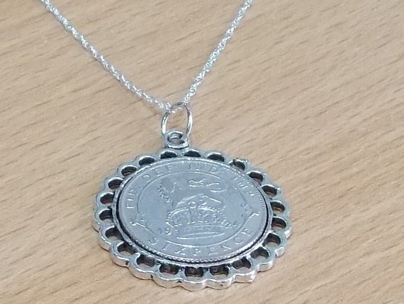 Fine Pendant 1927 Lucky sixpence 98th Birthday plus a Sterling Silver 18in Chain 1927 98th birthday gift, Gift from 1927 for a 98th birthday