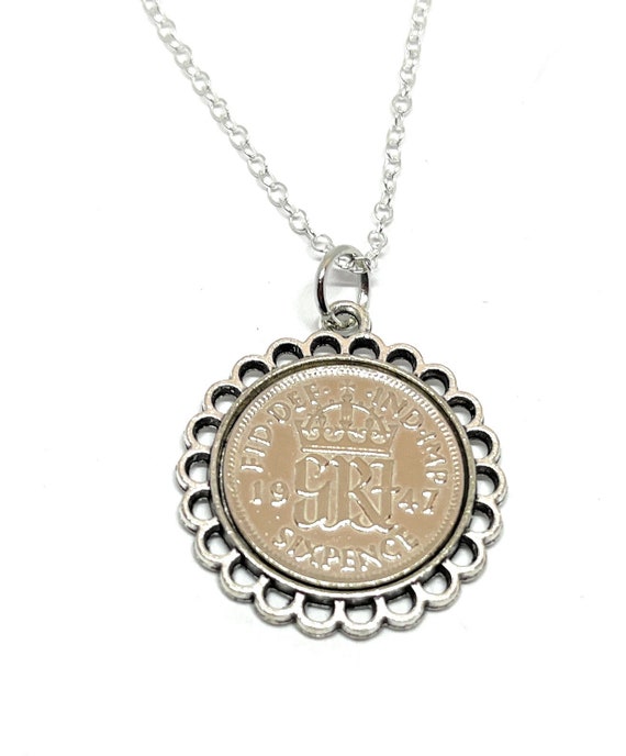 Fine Pendant 1947 Lucky sixpence 77th Birthday plus a Sterling Silver 18in Chain, 77th Anniversary gift, 77th birthday gift, 1947 Loved One