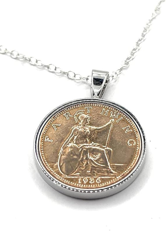 Coin Pendant, 1936 Farthing Necklace with Sterling Silver Chain