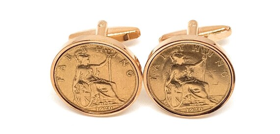 1920 104th Birthday Cufflinks - 1920 genuine Farthing coin cufflinks 104th RG Thinking Of You,  Special Friend, Mum, Dad, Loved One