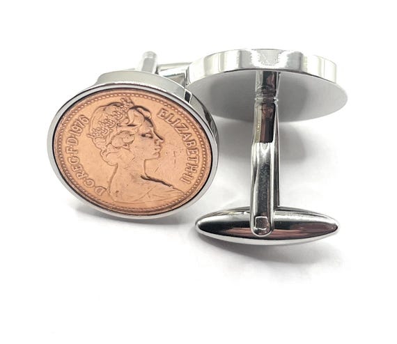 1976 49th Birthday gift Penny for Luck cufflinks: Silver, Gold or RoseGold Plated backs