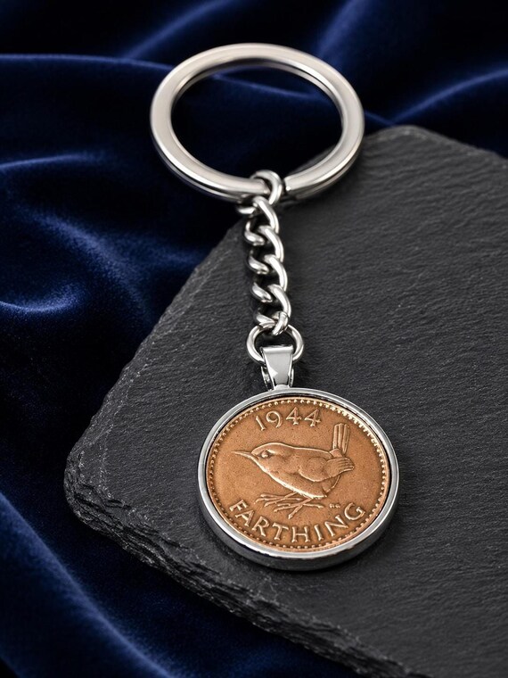 1944 Farthing Keyring, Polished Coin Jewellery