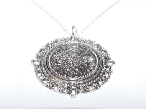 Fancy Pendant 1966 Lucky sixpence 59th Birthday plus a Sterling Silver 18in Chain, 1966 gift, 1966 birthday, 59th gift, 59th birthday