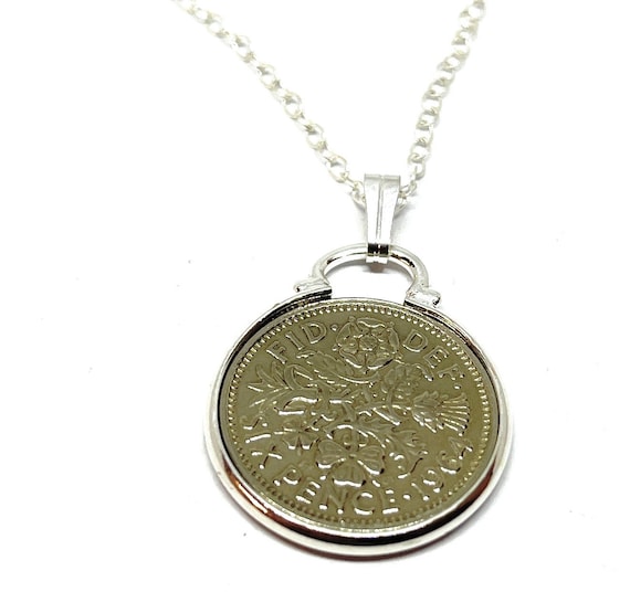 1964 61st Birthday gifts for women / Anniversary sixpence coin pendant plus 18inch SS chain gift 61st birthday gift for her