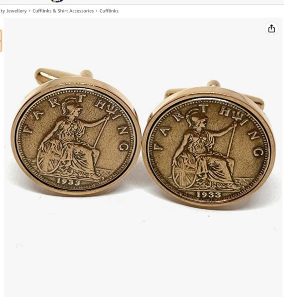 1933 Farthing Cufflinks: 93rd Birthday Gift, Rose Gold Plated