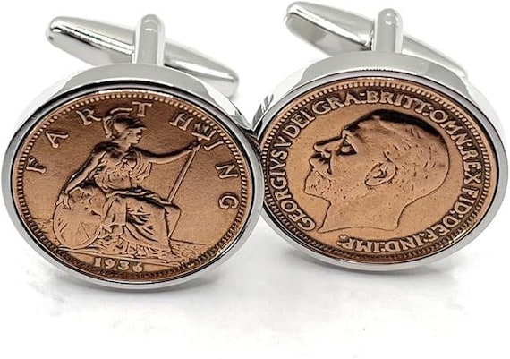 89th Birthday Gift for him 1936 Farthing Coin Cufflinks, Two tone design, 89th Anniversary, Dad birthday gift,
