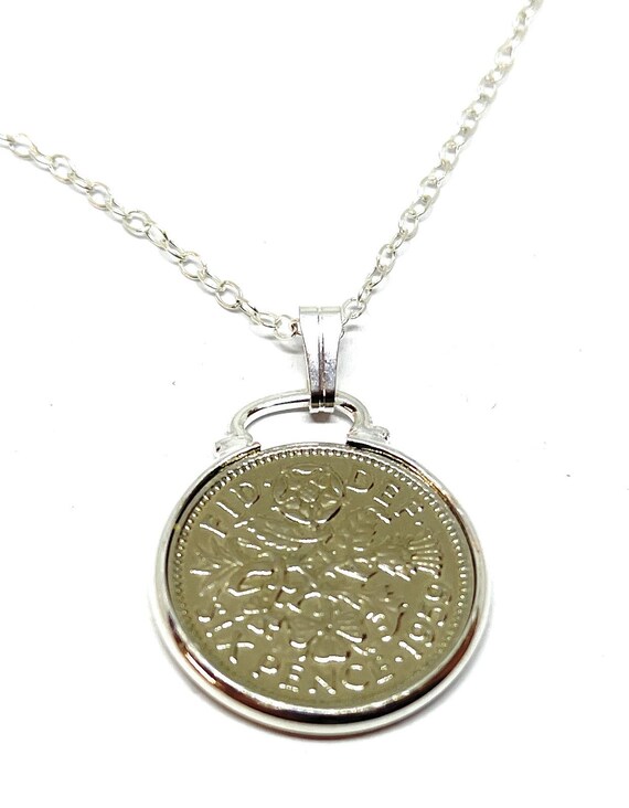 1959 66th Birthday Gift Sixpence Coin Pendant: Sterling Silver Chain