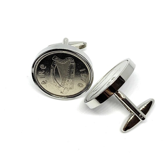 1970 55th Birthday gift Old Large Irish 5p coin cufflinks 23mm: Silver Or Gold Plated Mounts