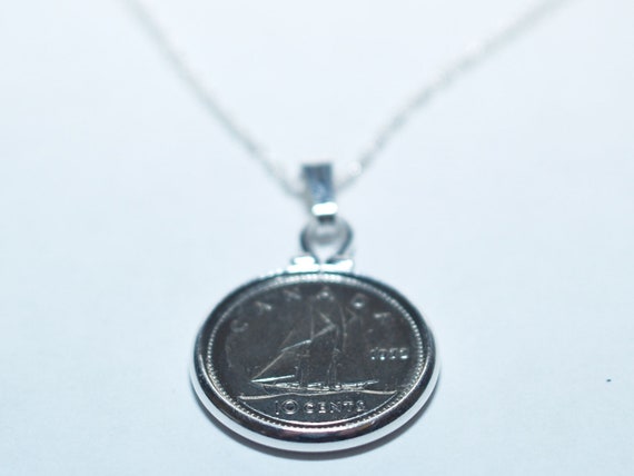 Birthday / Anniversary Canadian Dime coin pendant plus 18inch Sterling Silver chain gift