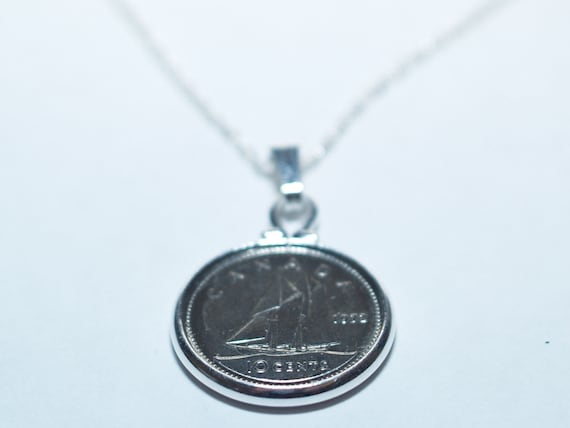 Birthday / Anniversary Canadian Dime coin pendant plus 18inch Sterling Silver chain gift