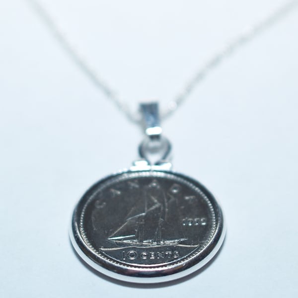 Birthday / Anniversary Canadian Dime coin pendant plus 18inch Sterling Silver chain gift