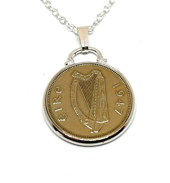 1947 Irish Sixpence Cinch pendant 77th birthday.  Original Irish sixpence coins Great gift from 1947 77th birthday gift Mothers day gift