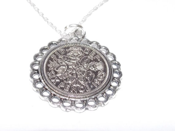 Fine Pendant 1963 Lucky sixpence 61st Birthday plus a Sterling Silver 18in Chain 61st birthday gift for her, Thinking Of You, Mum, Dad