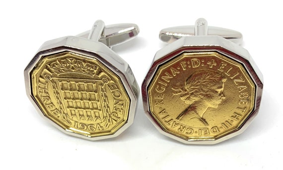 1964 Threepence 3d 60th birthday Cufflinks - Original 1964 threepence coin cufflinks 60th Thinking Of You,  Special Friend, Mum, Dad