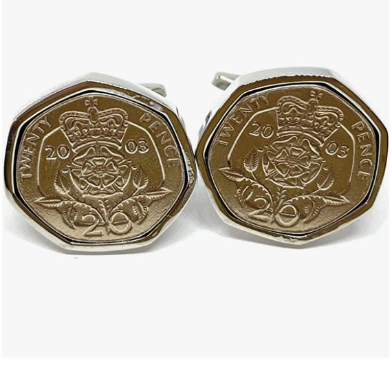 2003 22nd Birthday Gift  Anniversary Silver Plated 20p  coin cufflinks -2003 for a 22nd Birthday SLV