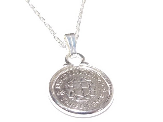 1938 84th Birthday / Anniversary 3D Threepence coin pendant plus 18inch SS chain 84th birthday, 84th birthday gift, 84th gift, 1938 gift,