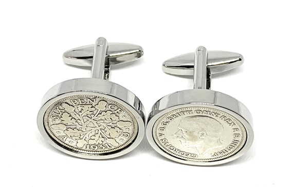 1931 Sixpence Cufflinks: 94th Birthday Gift, Silver, Gold or RoseGold Plated backs