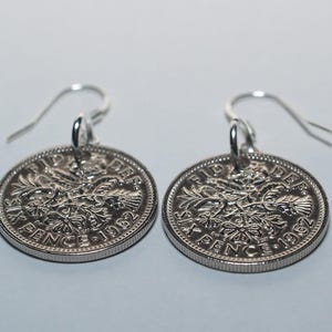 Sixpence Earrings, 1962 Circulated Coins with 925 Silver Mounts