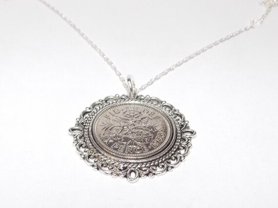 Fancy Pendant 1953 Lucky sixpence 72nd Birthday plus a Sterling Silver 18in Chain 72nd birthday gift for her, Thinking Of You, Mum, Dad