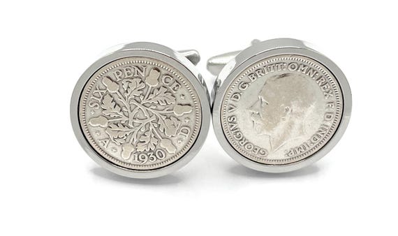 1930 Sixpence Cufflinks 95th birthday gift for dad Original sixpence coins cleaned and polished 95th Birthday Dad Uncle Brother Fathers day
