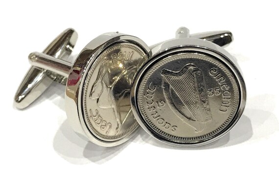 1935 Irish coin cufflinks- Great gift idea. Genuine Irish 3d threepence coin cufflink 1935 Thinking Of You,  Special Friend, Mum, Dad