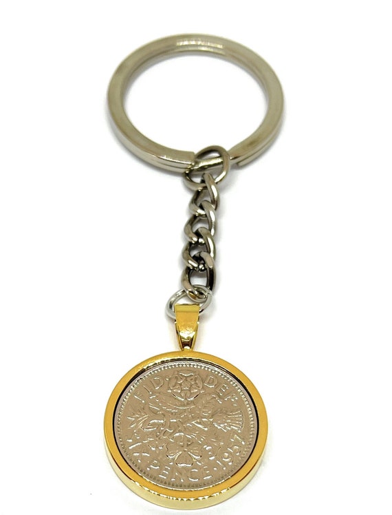 1957 68th Birthday Keyring-Sixpence Keyring- Mum, Dad, Brother, Sister- 68th Birthday-Coin Keyring, Sixpence Coin, 68th Anniversary, GLD