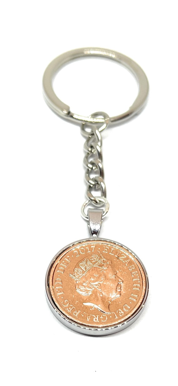 Anniversary 8th Bronze Keyring - Bronze 1p coins from 2017 - Great Anniversary Gift for a Bronze Wedding 8th wedding gift Thinking Of You