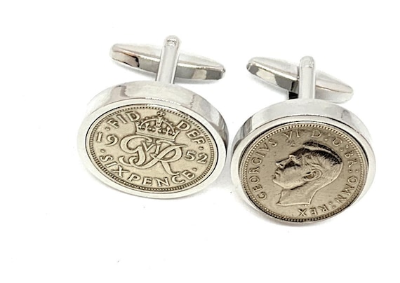 1952 Sixpence 6d 73rd birthday Cufflinks - Original British Sixpence Cufflinks Hand Made 73rd Birthday, 73rd Dad, 73rd Brother HT