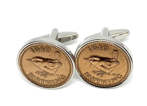 Premium 1940 Farthing Cufflinks for a 84th birthday.  Original british Farthing inset in Silver platedCufflinks backs 84th Thinking Of You