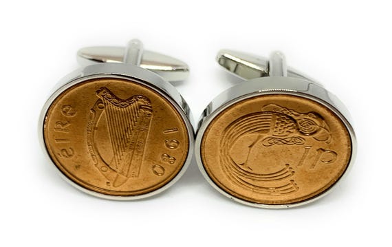 45th Birthday / Anniversary Irish 1 pence cufflinks from 1980, 45th Birthday, mens gift idea, 1980 gift idea, 45th birthday present, Dad