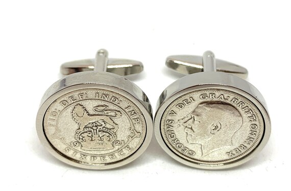 1921 Sixpence coin Cufflinks 105th Birthday Gift: Silver or Gold Plated Mounts