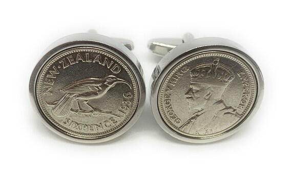 1936 Silver New Zealand Sixpence Cufflinks 88th birthday.  Original New Zealand sixpence coins Great gift from 1936 88th Thinking Of You