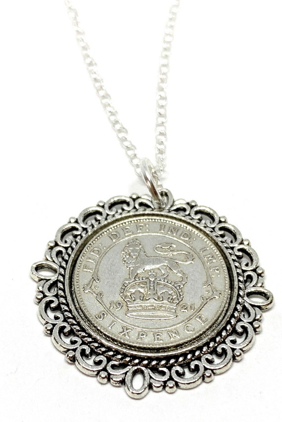 Fancy Pendant 1921 Lucky sixpence 103rd Birthday plus a Sterling Silver 18in Chain 103rd birthday gift for her Thinking Of You, Mum Dad