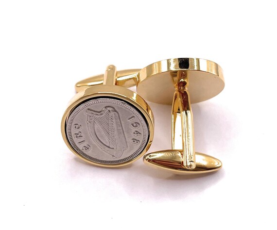 1948 Irish Threepence Coin Cufflinks 77th Birthday Gift: Gold Plated Backs
