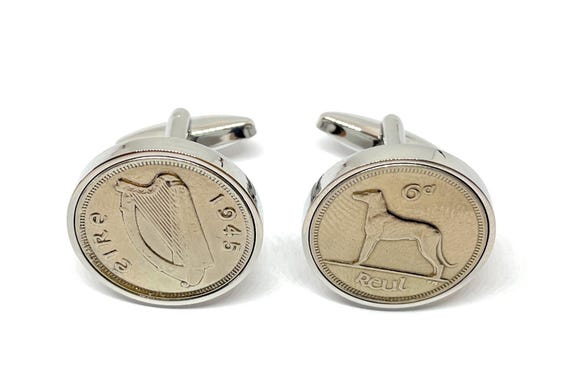 80th Birthday gift Irish Sixpence Coin Cufflinks for Him - Fathers Day Gift Idea, Unique Thinking of You