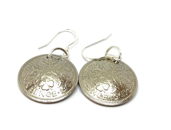 1963 61st birthday lucky Domed sixpence earrings - WOW great gift idea 61st birthday gift for her Thinking Of You,  Special Friend, Mum