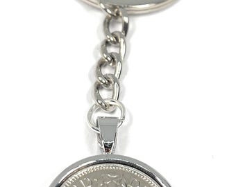 1964 62nd Birthday Gift Sixpence Keyring: Silver, Gold or RoseGold Plated Backs
