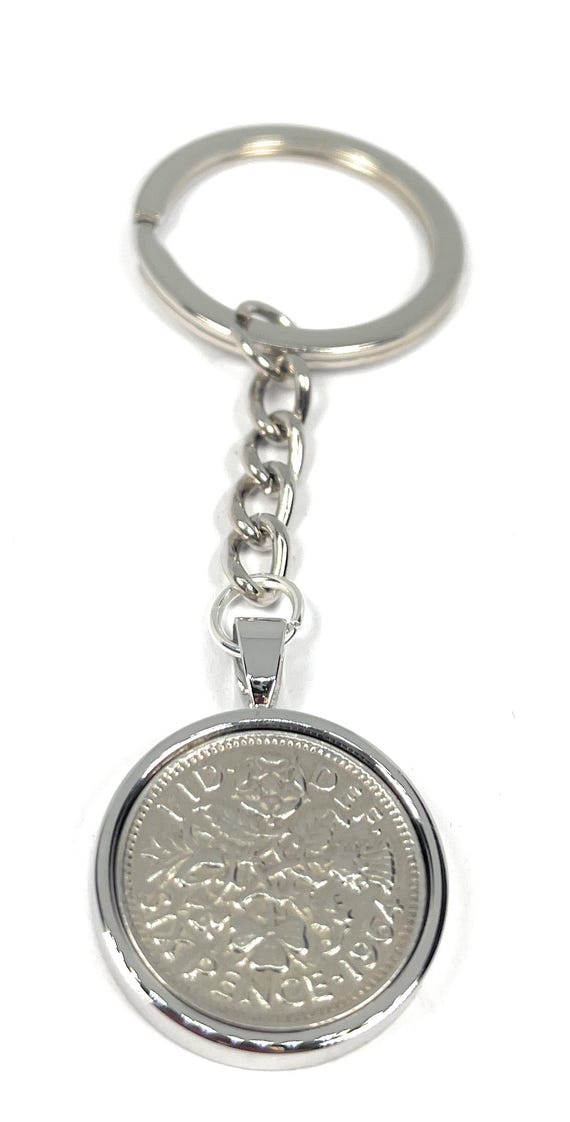 1964 61st Birthday Keyring-Sixpence Keyring- Mum, Dad, Brother, Sister- 61st Birthday-Coin Keyring, Sixpence Coin, 61st Anniversary, 6d