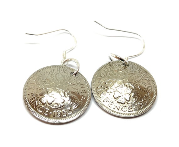 1953 72nd Birthday / Anniversary Domed sixpence coin Earrings gift 72nd birthday gift for her sly