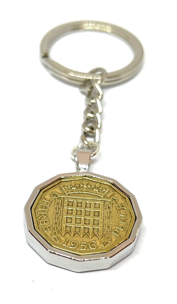 1956 69th Birthday Keyring-Threepence Keyring- Mum, Dad, Brother, Sister- 69th Birthday-Coin Keyring, Threepence Coin, 69th Anniversary