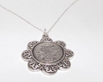 Floral Pendant 1929 Lucky sixpence 94th Birthday plus a Sterling Silver 18in Chain 94th birthday 1929 coin pendant. 1929 94th birthday gift